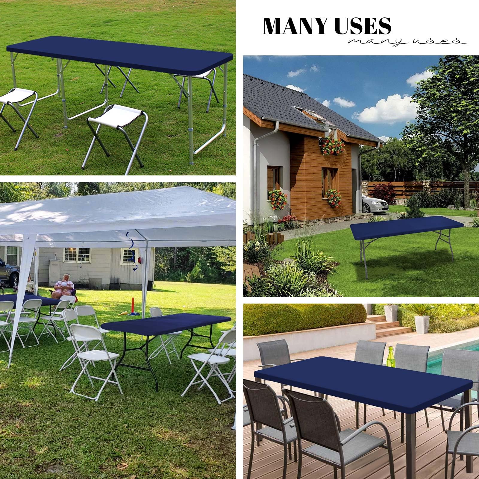 YJYQHYX 8 Pack Spandex Table Top Covers for 6ft Table, Stretch Fabric Table Covers Washable Elastic Polyester Tablecloth for Home Parties, Banquet, Outdoor Picnics, Weddings (Navy Blue, 30"x72")