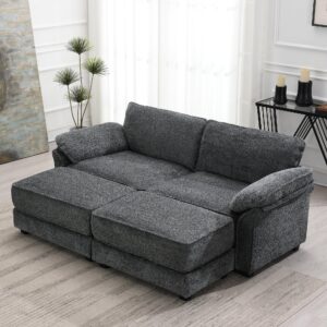 81" sectional sofa, free combination modular convertible sectional sofa bed set, 4 seat upholstered sleeper corner couch, deep-seat loveseat with ottoman for living room, office, apartment (gray)