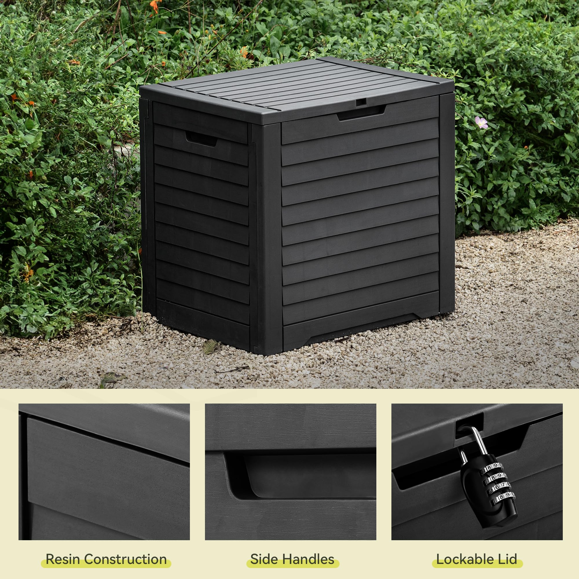 YITAHOME 31 Gallon Outdoor Storage Box, Waterproof Resin Deck Box and Package Delivery with Lockable Lid for Patio Furniture Cushions, Pool Accessories, Garden Tools, Black