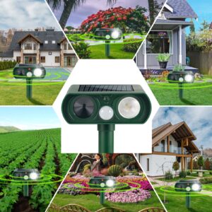 2024 Upgraded Solar Deer Repellent Devices for Garden,Ultrasonic Cat Repellent Outdoor Animal Repeller with Motion Sensor to Scare Squirrel Dog Raccoon Rabbit Coyote Skunk Repellent for Yard,2 Pack