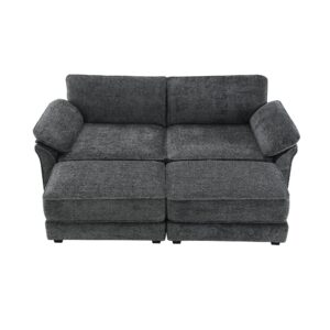 81" Sectional Sofa, Free Combination Modular Convertible Sectional Sofa Bed Set, 4 Seat Upholstered Sleeper Corner Couch, Deep-Seat Loveseat with Ottoman for Living Room, Office, Apartment (Gray)