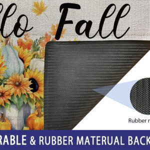 Bnwepo Fall Door Mat Autumn Doormats, Fall Welcome Mat, Hello Fall, Kitchen Mat Pumpkin Sunflower House Outdoor Mat, Farmhouse Front Door Porch Outdoor Indoor 17 x 30 Inch