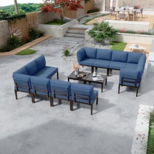 RTDTD 14-Piece Patio Furniture Set Metal Conversation Sectional Set with Coffee Table and Thick Cushion Modern Style Outdoor Patio Sofa Set Suitable for Patio, Backyard and Deck(Navy Blue)