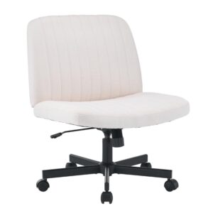 Fuqido Criss Cross Chair with Wheels, Wide Seat Cross Legged Armless Office Chair, Swivel Vanity Chair Height Adjustable, Fabric Ergonomic Office Desk Chair, Computer Chairs for Living Room Makeup