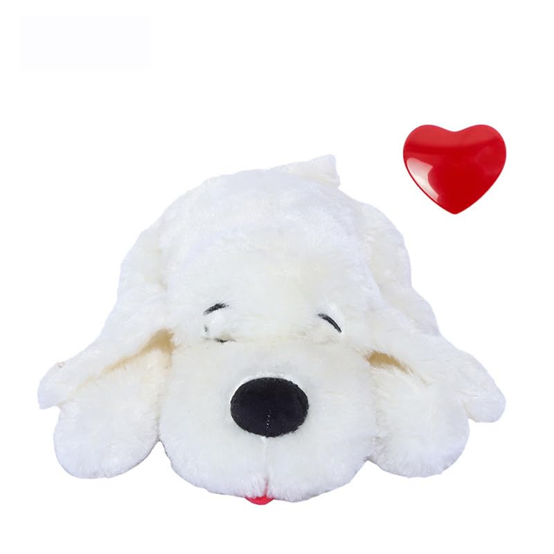 Doggy Heartbeat Stuffed Toy, Pet Anxiety Relief Sleep Aid Calming Toys,White