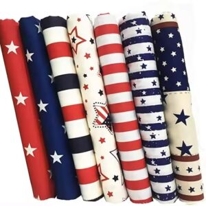 AMORNPHAN 7pcs 4th of July Cotton Fabric Squares Patriotic American Flag Strips Decoration Print Quilting Bundles Fat Quarters for DIY Craft Sewing Patchwork Needlework 16x20 Inches