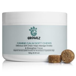 growlz dog calming chews: anxiety relief & travel treats - k9 soothing soft chews to promote relaxation for crate, sleep, & grooming - usa made with human grade ingredients 90 count