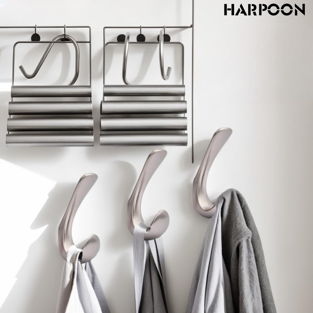 HARPOON 5 Piece Heavy Duty Hook,Wall Mounted Rustproof Coat Hook,Utility Hooks for Coat, Scarf, Bag, Towel, Key, Cap, Cup, Hat Satin Nickel