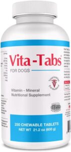 vita-tabs - essential vitamins, minerals, nutrients - health supplement for dogs - support immune system, bones - liver flavored - 250 chewable tablets