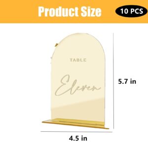 10-Pack Gold Mirrored Acrylic Arched Table Numbers for Wedding Receptions with Stands, Perfect for Centerpieces, Receptions, Parties, Anniversaries (Gold Mirrored, Table Numbers 1-10, 4.5×5.7 inches) (10)