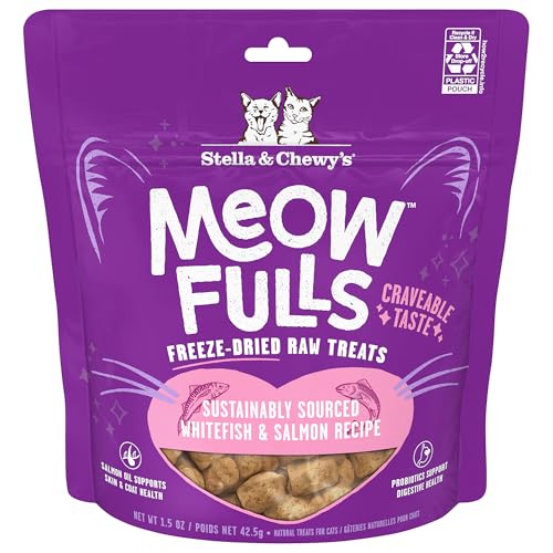 Stella & Chewy's Meowfulls Freeze Dried Cat Treats Whitefish & Salmon Recipe, 1.5 oz Bag