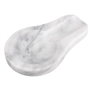 heshibi marble spoon rest for kitchen stove countertop, marble utensil holder, perfect for spatula, ladle, fork (1, light grey)