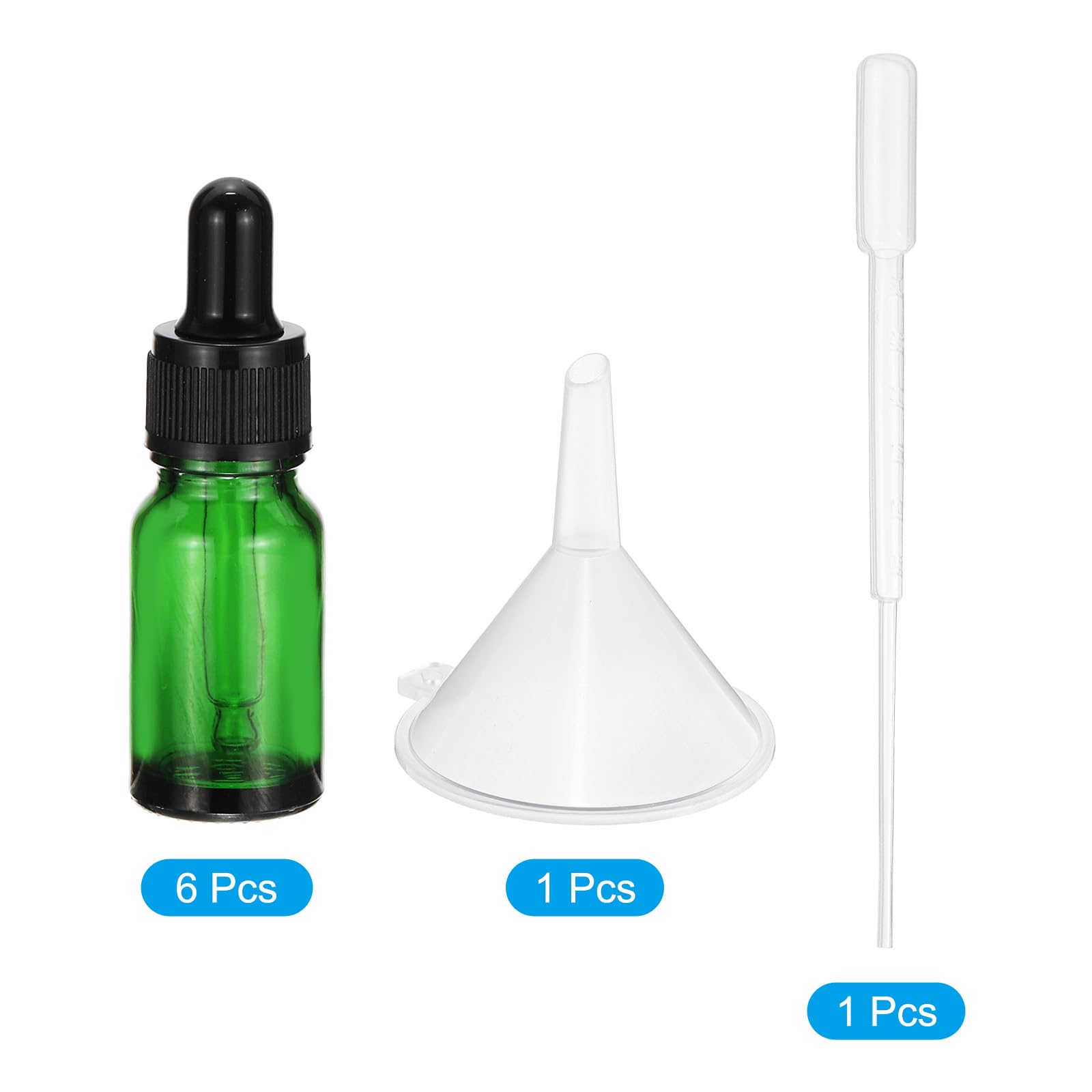 PATIKIL 10ml Glass Dropper Bottle, 6Pcs Leakproof Eye Dropper Essential Oils Sample Liquid Container with Pipettes Funnel for Storage Home Travel, Green