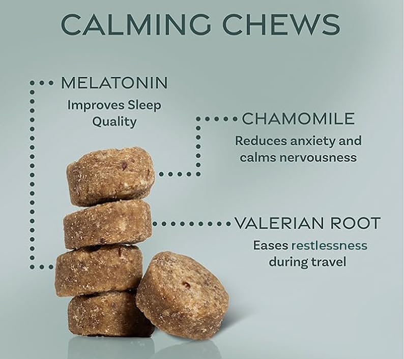 Growlz Dog Calming Chews: Anxiety Relief & Travel Treats - K9 Soothing Soft Chews to Promote Relaxation for Crate, Sleep, & Grooming - USA Made with Human Grade Ingredients 90 Count