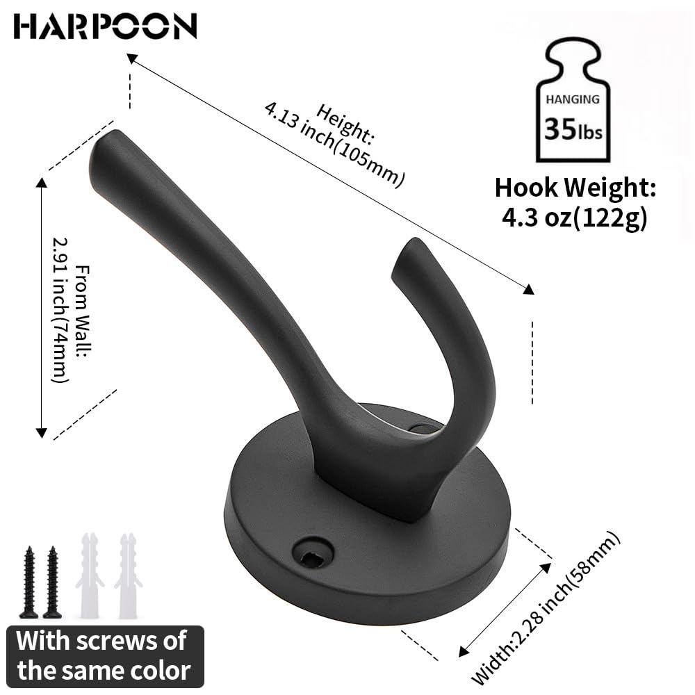 HARPOON 5 Pcs Prong Hook, Heavy Duty Two Flared Coat Hooks,Wall Mounted with 4 Screws,Utility Hooks for Scarf, Bag, Towel, Key, Cap, Cup, Hat Oil Rubbed Bronze