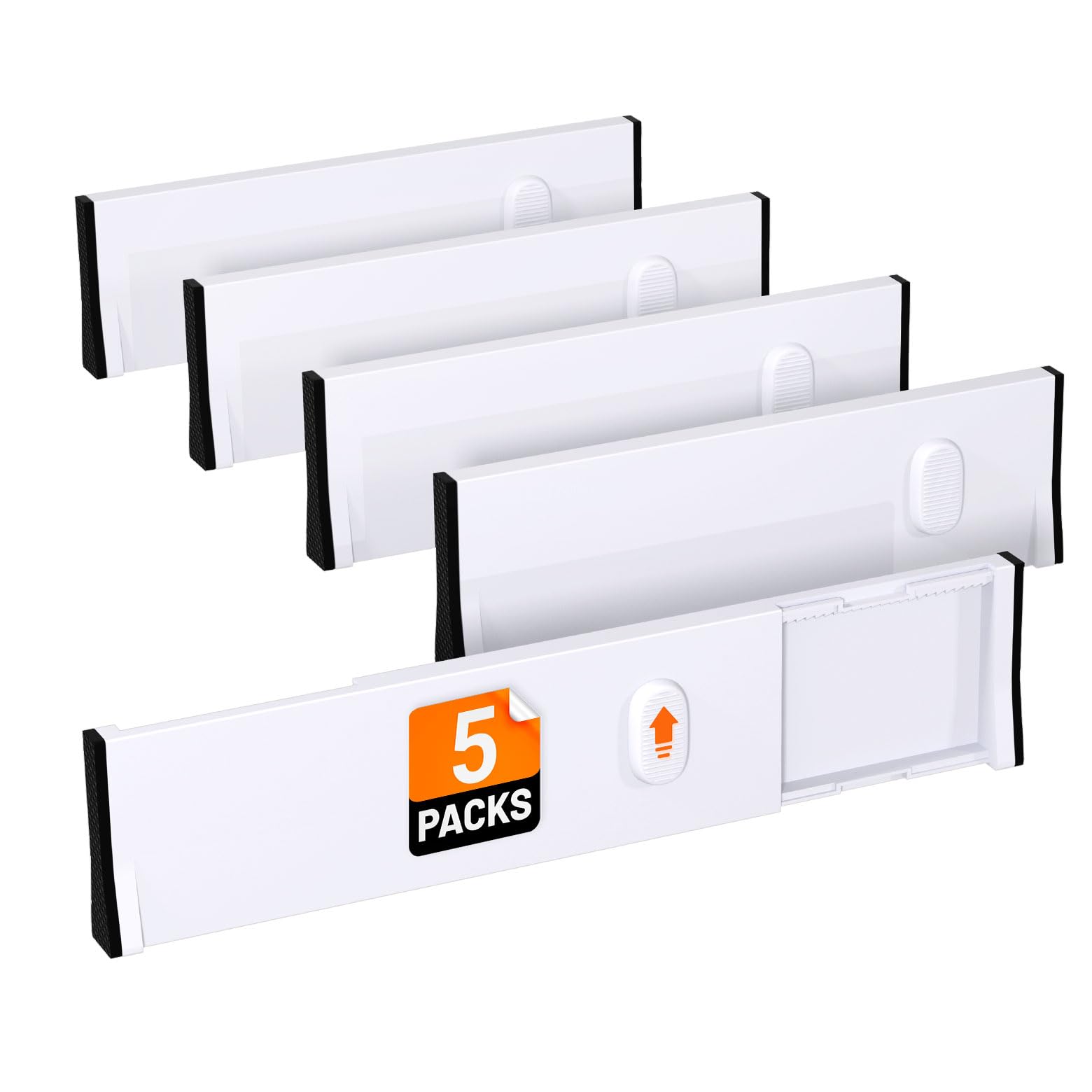 RoomHacks 5 Pack Drawer Dividers for Clothes, 11-19" Expandable Dresser Organizers for Bedroom & Office, Plastic Adjustable Drawer Dividers Organization for Kitchen & Bathroom Storage