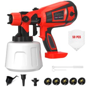 cordless paint sprayer for milwaukee 18v battery 48-11-1850, hvlp spray paint gun with 5 nozzles and 1400ml container for house painting interior and exterior/wood/walls/fence(not included battery)