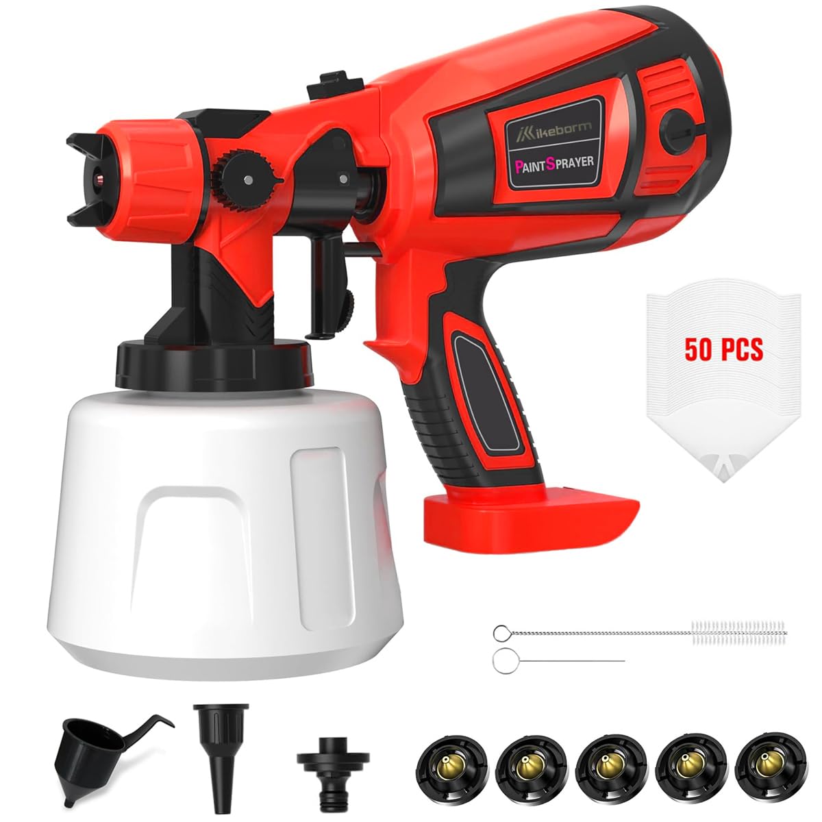 Cordless Paint Sprayer for Milwaukee 18V Battery 48-11-1850, HVLP Spray Paint Gun with 5 Nozzles and 1400ml Container for House Painting Interior and Exterior/Wood/Walls/Fence(Not Included Battery)