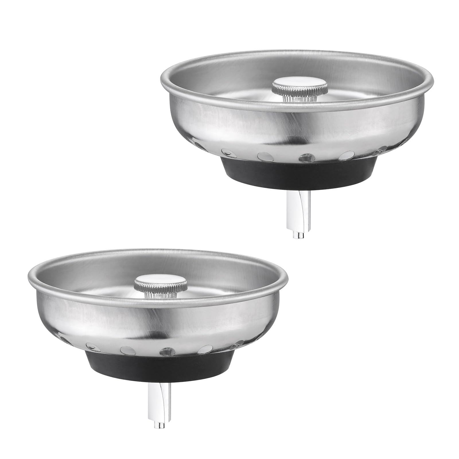 ADKADI 2 Pack Kitchen Sink Strainer and Stopper Combo - Stainless Steel Basket with Plastic Knob and Rubber Stopper Bottom, Fits Standard 3-1/2 Inch Drains