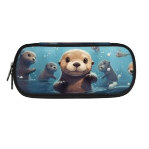 cugasmaru sea otter pencil case for boys elementary pencil case for kids modern pencil pouch portable pencil bag with zipper