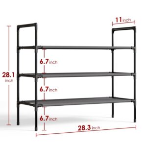 Sakugi Shoe Rack - 3-Tier Shoe Organizer w/Upgraded Oxford Cloth, Sturdy Shoe Storage Shelf w/Metal Frame, Stackable Shoe Rack for Closet, Space-Saving Shoe Rack for Entryway, Black, X-Large