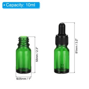 PATIKIL 10ml Glass Dropper Bottle, 6Pcs Leakproof Eye Dropper Essential Oils Sample Liquid Container with Pipettes Funnel for Storage Home Travel, Green