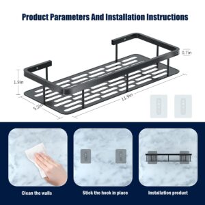 No Drilling Adhesive Wall Mounted Shower Organizer for Bathroom Storage & Home Decor, Large Capacity Rustproof Aluminum Shower Accessories Shower Shelves (2, Black)