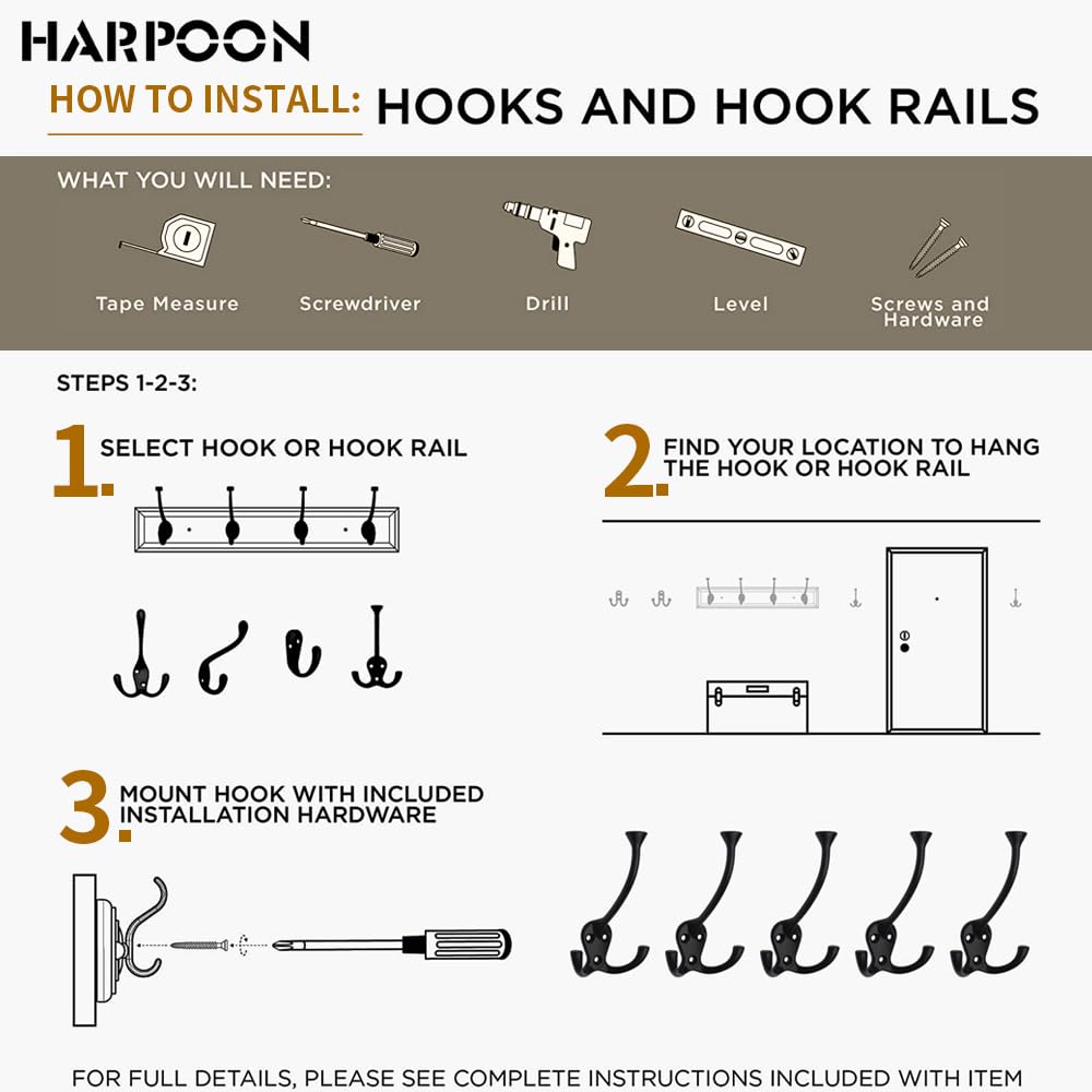 HARPOON 5 Piece Heavy Duty Hook,Wall Mounted Rustproof Coat Hook,Utility Hooks for Coat, Scarf, Bag, Towel, Key, Cap, Cup, Hat Satin Nickel