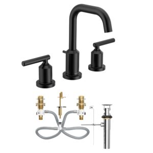 Moen Gibson Matte Black Two-Handle High Arc Widespread Bathroom Sink Faucet for 3-Hole Setups with Valve Included, TV6142BL