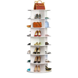 gzooghome 7-tier rotating shoe rack tower, modern shoes spinning display stand, round swivel shoe storage cabinet, lazy suan 360 revolving shoes cloest organization (white)