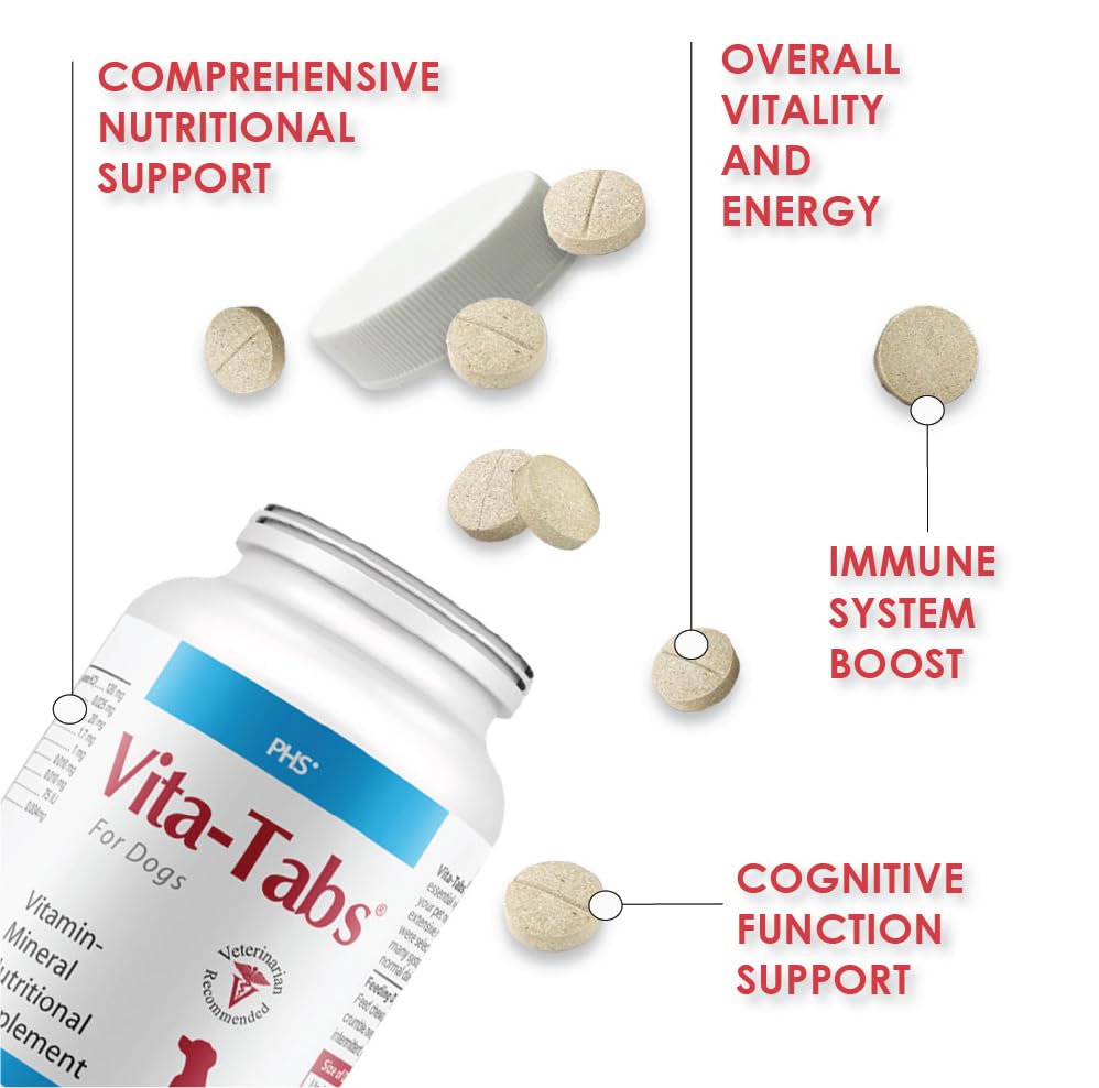 Vita-Tabs - Essential Vitamins, Minerals, Nutrients - Health Supplement for Dogs - Support Immune System, Bones - Liver Flavored - 250 Chewable Tablets