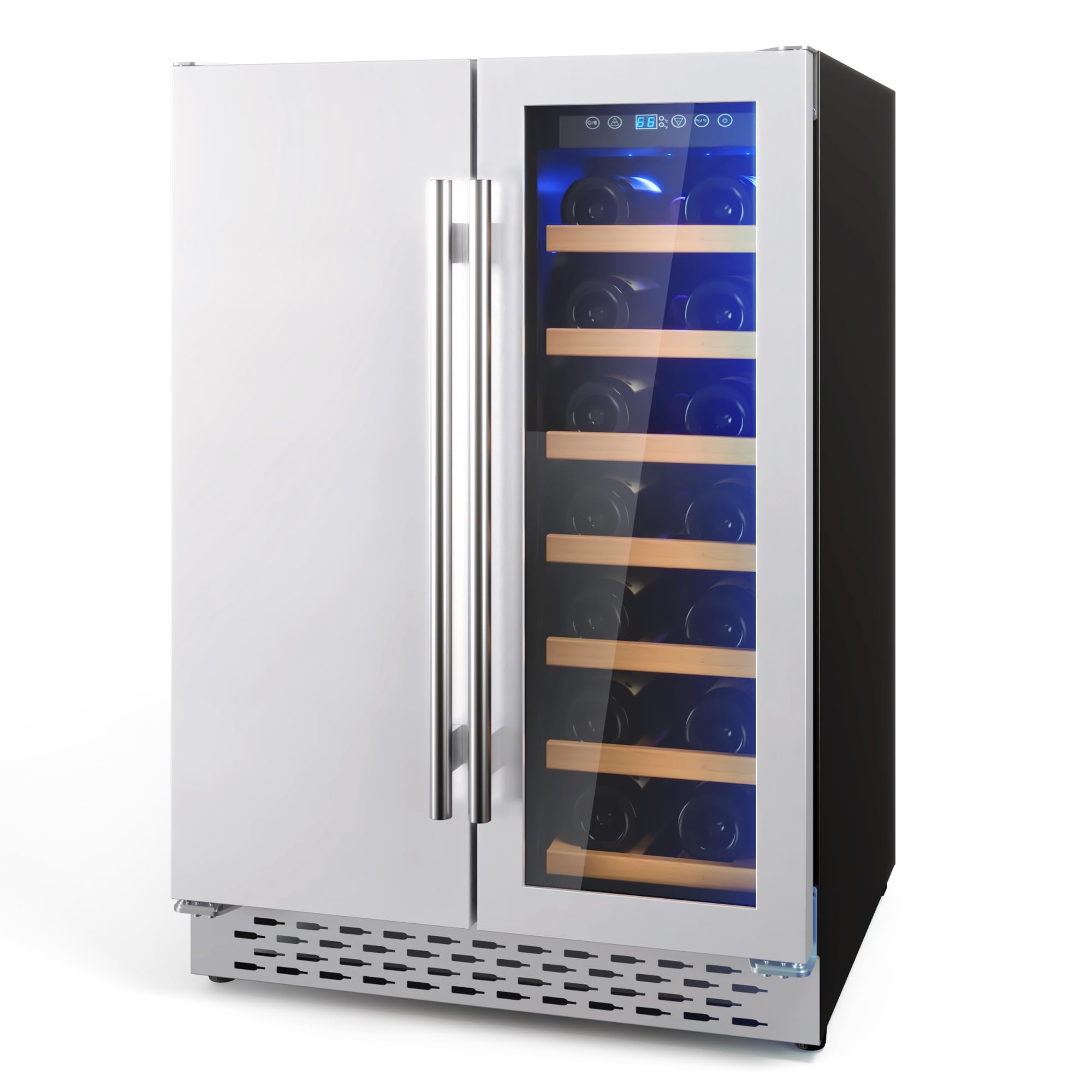 Takywep Beverage and Wine Cooler - Dual Zone, Built-in and Freestanding, Holds 54 Cans and 20 Bottles, Independent Temperature Control, Upgraded Quiet Compressor.