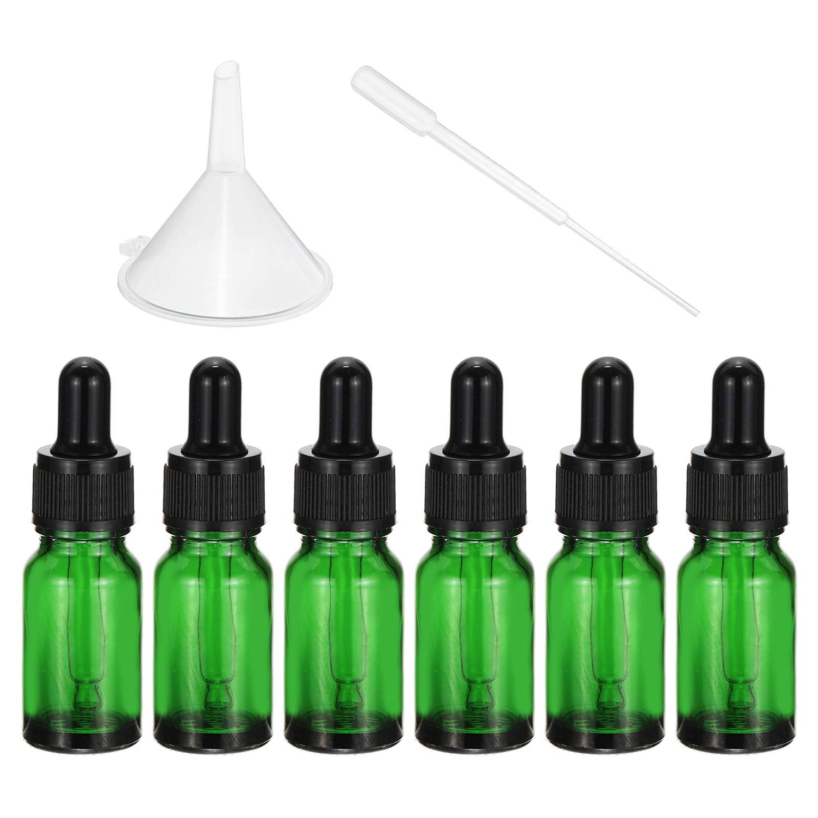 PATIKIL 10ml Glass Dropper Bottle, 6Pcs Leakproof Eye Dropper Essential Oils Sample Liquid Container with Pipettes Funnel for Storage Home Travel, Green