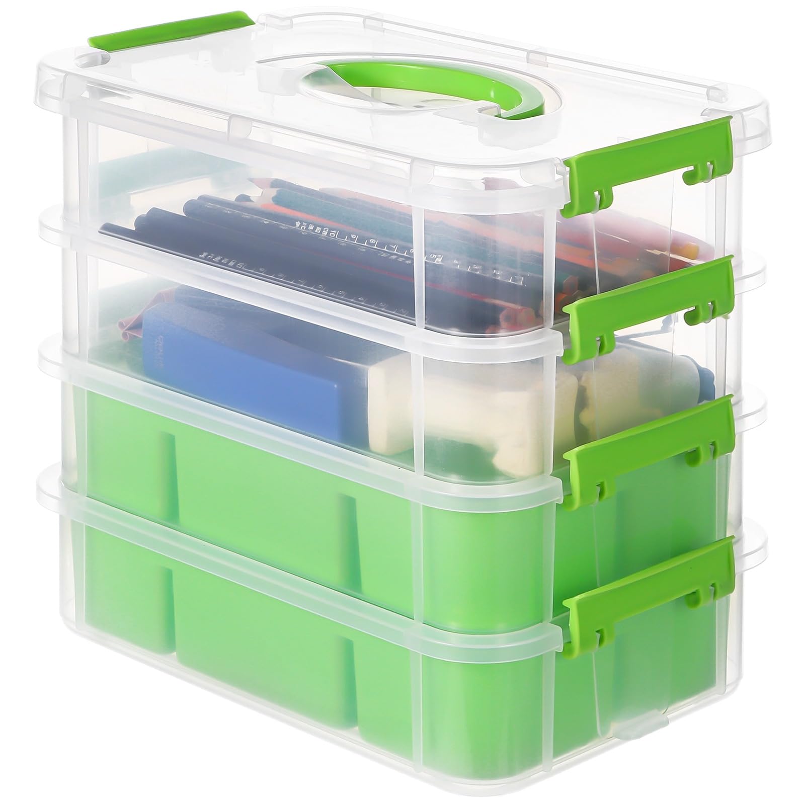 Tideme Plastic Craft Storage Organizer Box - Clear 4-Layer Stack & Carry Storage Containers Box for Beads Supplies, Organizer for Craft Art Painting