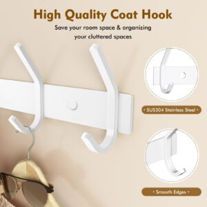 FANYITY 2 Pack White Coat Rack Wall Mount, Coat Hooks for Wall, Entryway Coat Hanger Wall Mounted with 6 Double Dual Hooks for Purse Jacket Hat