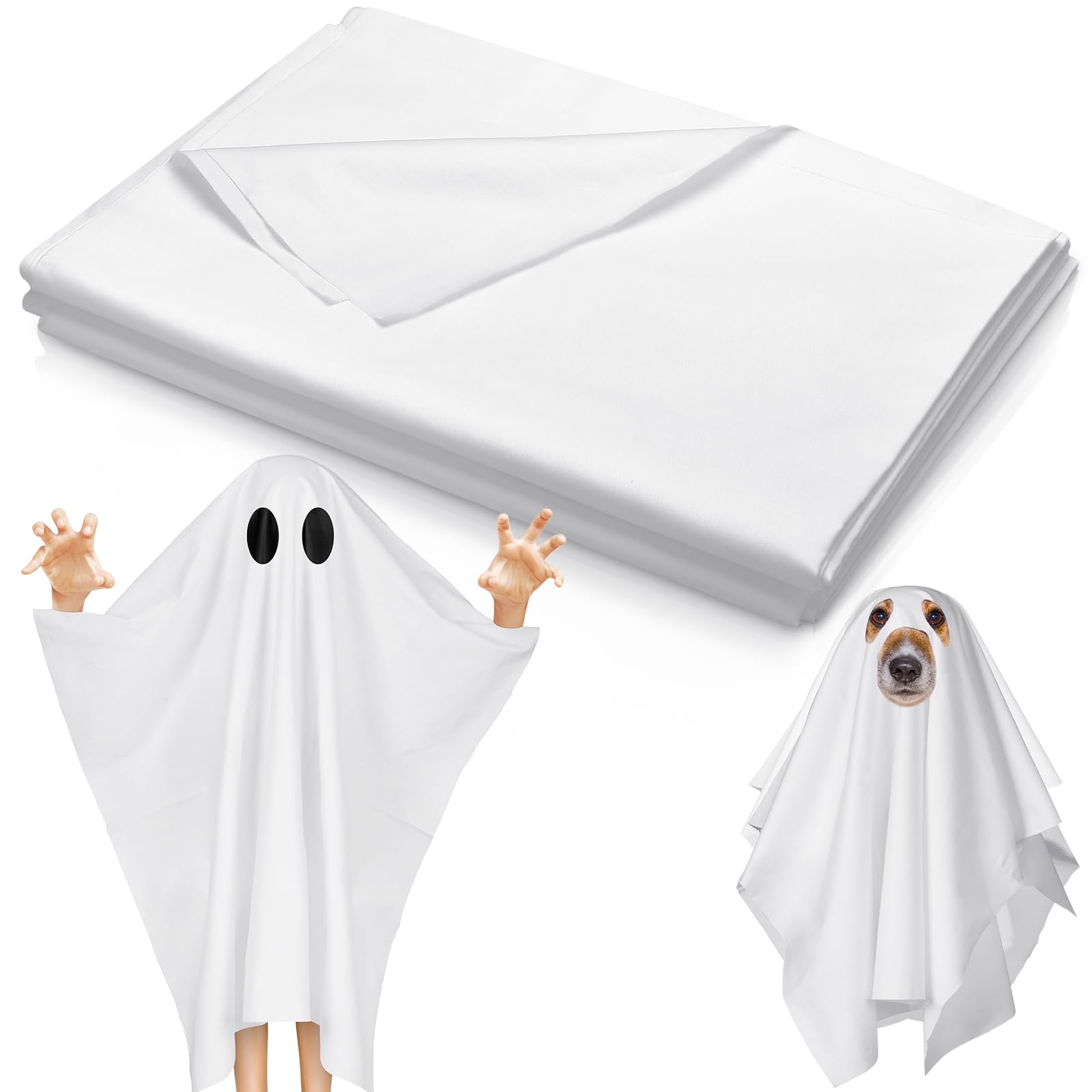 HunnmingRe 5 Yard x 55 Inch Halloween Fabric Ghost Costume Fabric White Quilting Cotton Fabric for Halloween DIY Witch Party Hooded Vampires Cape Cloak Ghost Dog Costume Trick or Treat Sewing Crafts