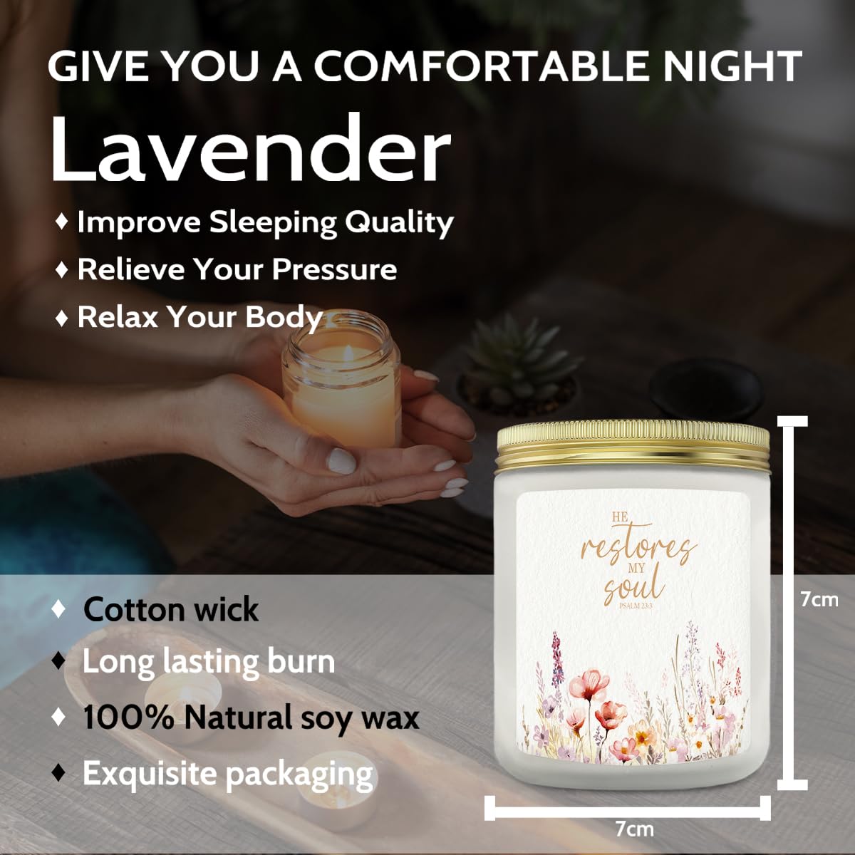 Christian Gifts for Women, Christian Lavender Candle, He Restores My Soul Christian Scented Candles, Religious Gifts for Women Christian, Christian Home Room Decor, Boho Floral Jar Candles