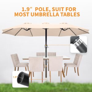 15ft Large Patio Umbrella, Outdoor Double-Sided Market Umbrella with Crank Handle, Patio Table Umbrella, Pool Umbrella, Brown