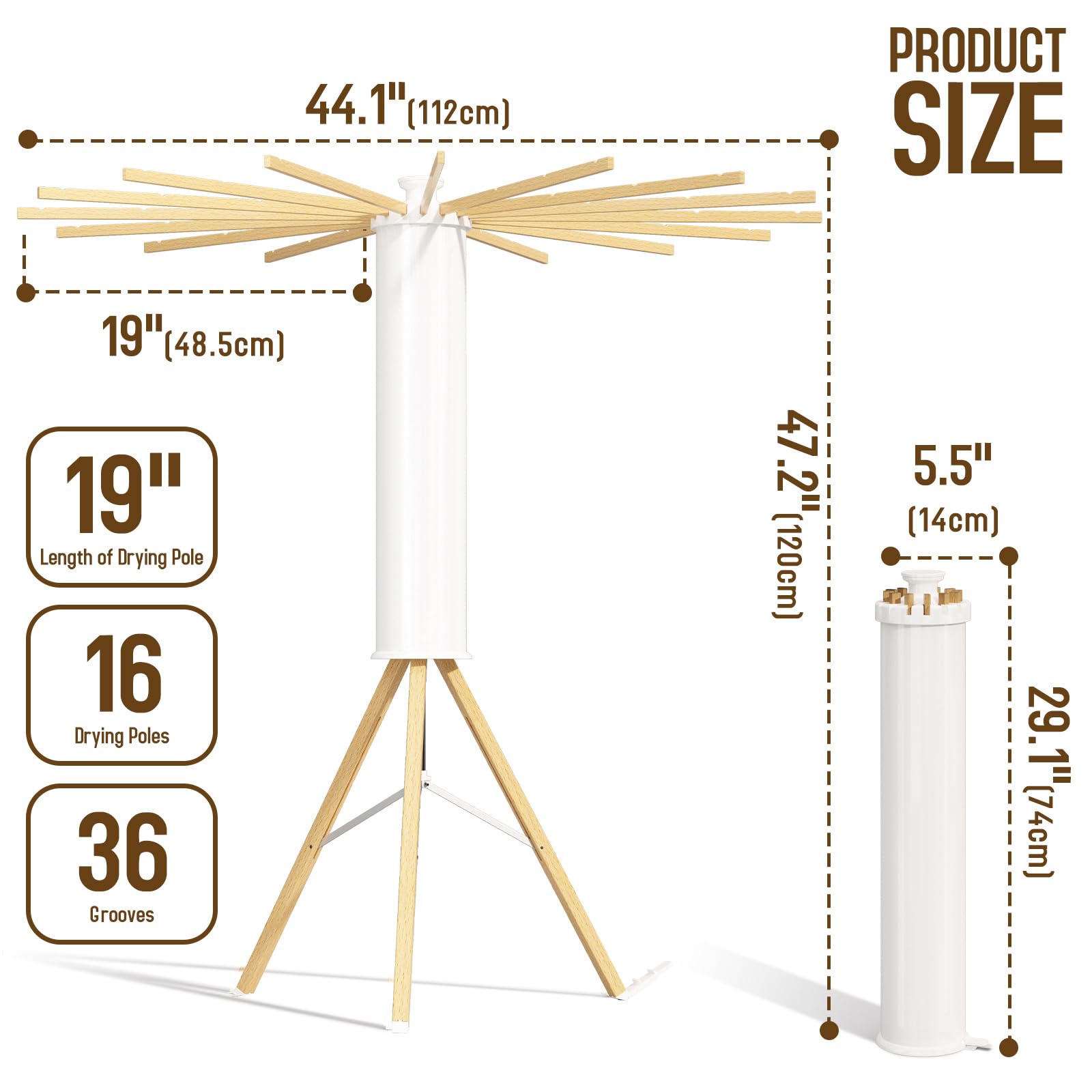 Tripod Clothes Drying Rack, Octopus Drying Rack, Portable and Foldable Space Saving Drying Rack,16 Expandable Rods,Wooden, Collapsible Drying Rack for Camping, Balcony, Bedroom and Laundry Room.