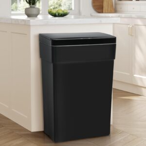 dlewmsyic 50l / 13 gallon kitchen trash can with lid, fingerprint-resistant automatic garbage can, large capacity plastic touchless sensor garbage bin for bathroom, bedroom and home office（black）