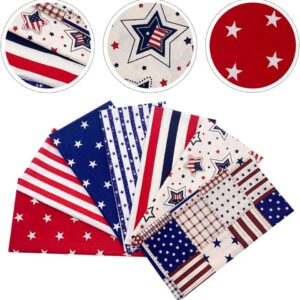 AMORNPHAN 7pcs 4th of July Cotton Fabric Squares Patriotic American Flag Strips Decoration Print Quilting Bundles Fat Quarters for DIY Craft Sewing Patchwork Needlework 16x20 Inches