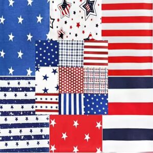 AMORNPHAN 7pcs 4th of July Cotton Fabric Squares Patriotic American Flag Strips Decoration Print Quilting Bundles Fat Quarters for DIY Craft Sewing Patchwork Needlework 16x20 Inches