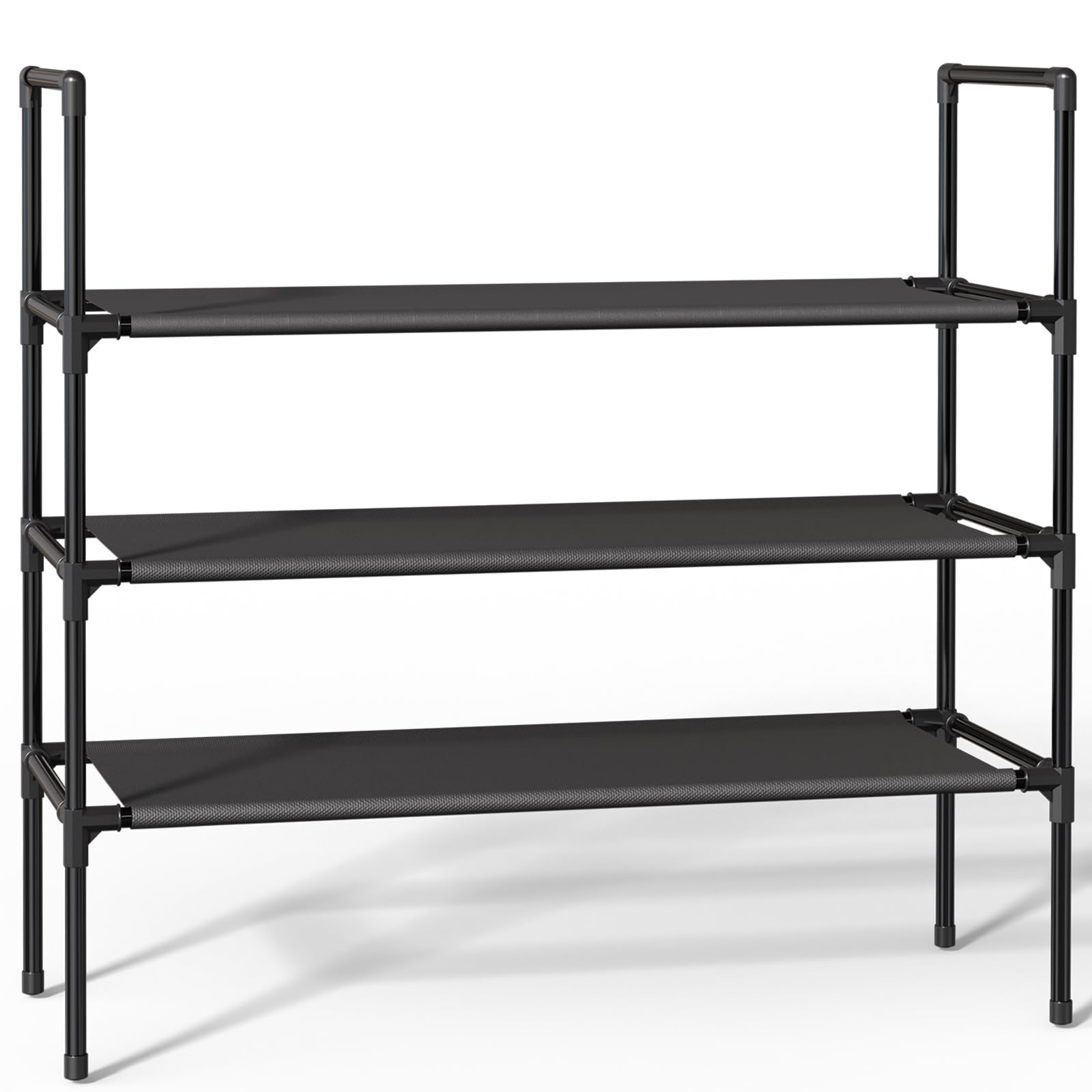 Sakugi Shoe Rack - 3-Tier Shoe Organizer w/Upgraded Oxford Cloth, Sturdy Shoe Storage Shelf w/Metal Frame, Stackable Shoe Rack for Closet, Space-Saving Shoe Rack for Entryway, Black, X-Large