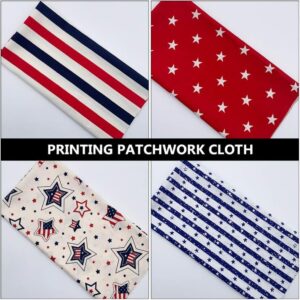 AMORNPHAN 7pcs 4th of July Cotton Fabric Squares Patriotic American Flag Strips Decoration Print Quilting Bundles Fat Quarters for DIY Craft Sewing Patchwork Needlework 16x20 Inches