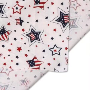 AMORNPHAN 7pcs 4th of July Cotton Fabric Squares Patriotic American Flag Strips Decoration Print Quilting Bundles Fat Quarters for DIY Craft Sewing Patchwork Needlework 16x20 Inches