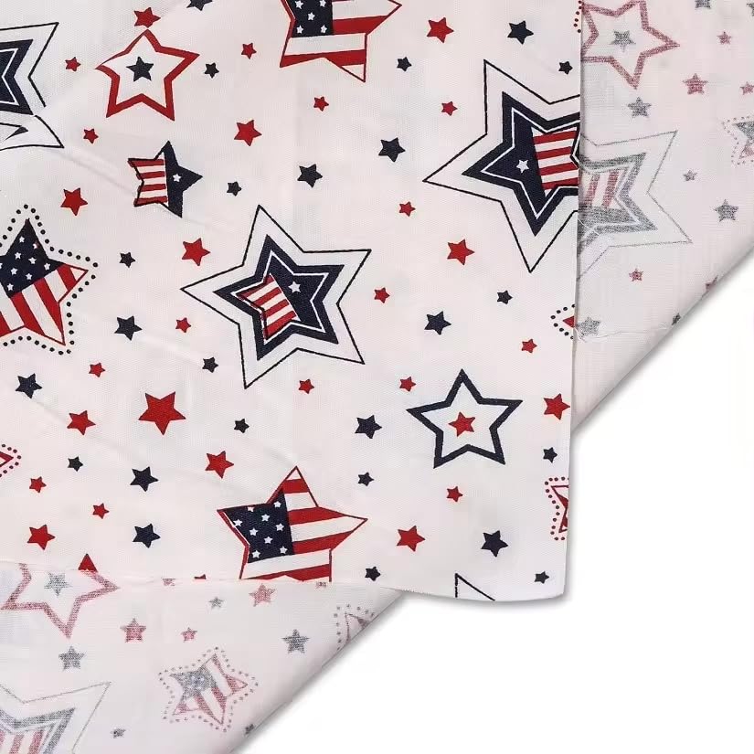 AMORNPHAN 7pcs 4th of July Cotton Fabric Squares Patriotic American Flag Strips Decoration Print Quilting Bundles Fat Quarters for DIY Craft Sewing Patchwork Needlework 16x20 Inches