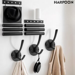 HARPOON 5 Pcs Prong Hook, Heavy Duty Two Flared Coat Hooks,Wall Mounted with 4 Screws,Utility Hooks for Scarf, Bag, Towel, Key, Cap, Cup, Hat Oil Rubbed Bronze