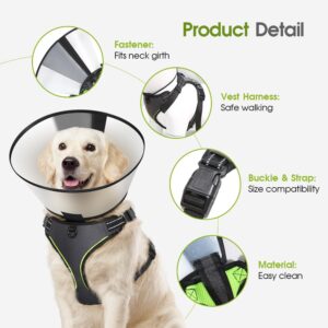 2-in-1 Dog Cone Collar & Harness: Elizabethan Collar After Surgery for Small Dogs - No Pull Dog Vest Harness Escape Proof Walking Jogging - S