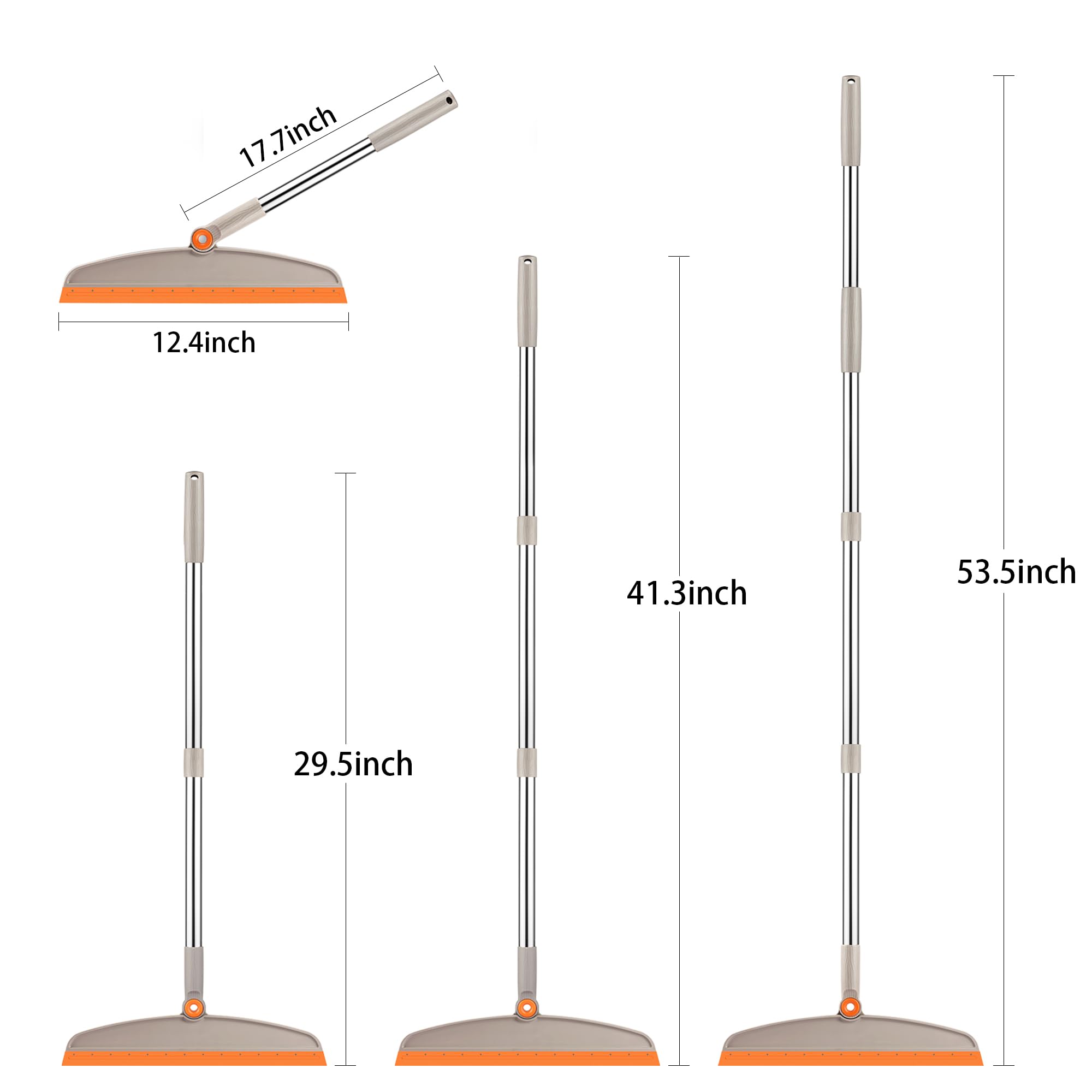 Silicone Broom for Indoor Cleaning Floor Squeegee Scrubber Adjustable Telescopic Pole Professional 180° Rotatable Magic broom for Tile Floor Garage Deck Bathroom Window Floor Wiper