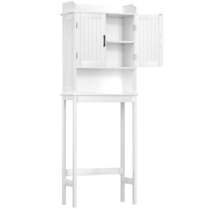 Yardenaler Over-The-Toilet Storage Shelf with Doors, Bathroom Freestanding Space Saver Organizer with Adjustable Shelf, White